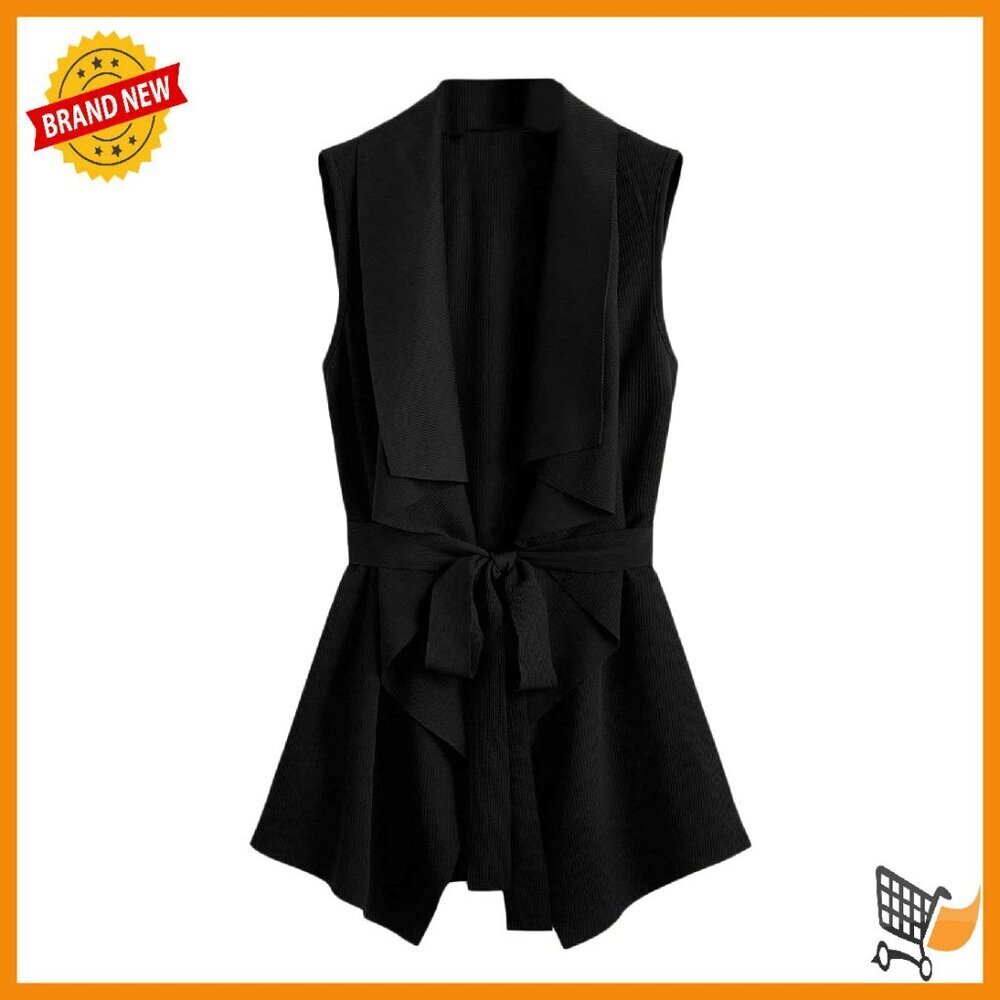 Tie Front Sleeveless Vest Cardigan Non-Stretch Lightweight Business Casual